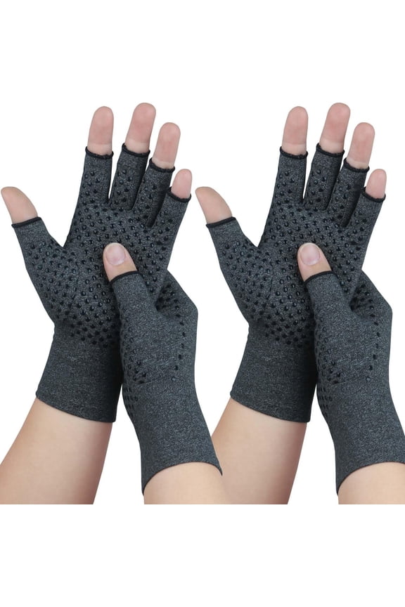 2 Pairs Fingerless Compression Gloves with Silicone Dots Anti-Slip Breathable Gloves for Men Women Typing Daily Use