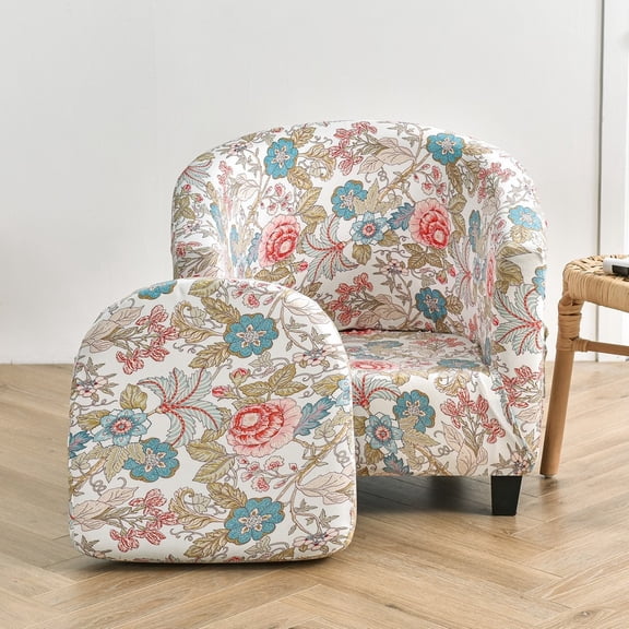 ATJIA 2 Piece Club Chair Slipcover Stretch Barrel Chair Covers Printed Tub Chair Slipcovers Removable Couch Arm Chair Cover