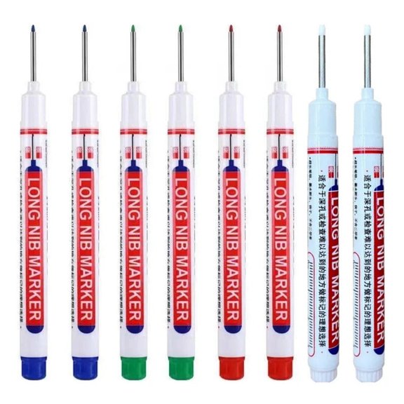 ATJIA 8 PCS Multi-Purpose Deep Hole Marker Deep Drill Hole Long Nib Marker Waterproof Construction Pens for Bathroom Woodworking 20 mm