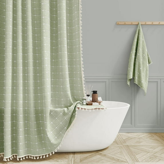 ATJIA Boho Farmhouse Shower Curtain Ultra Thick Cotton Linen Rustic Country Bathroom Shower Curtains Set Modern Bohemian