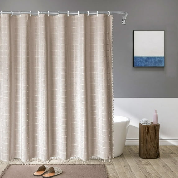 ATJIA Boho Farmhouse Shower Curtain Ultra Thick Cotton Linen Rustic Country Bathroom Shower Curtains Set Modern Bohemian