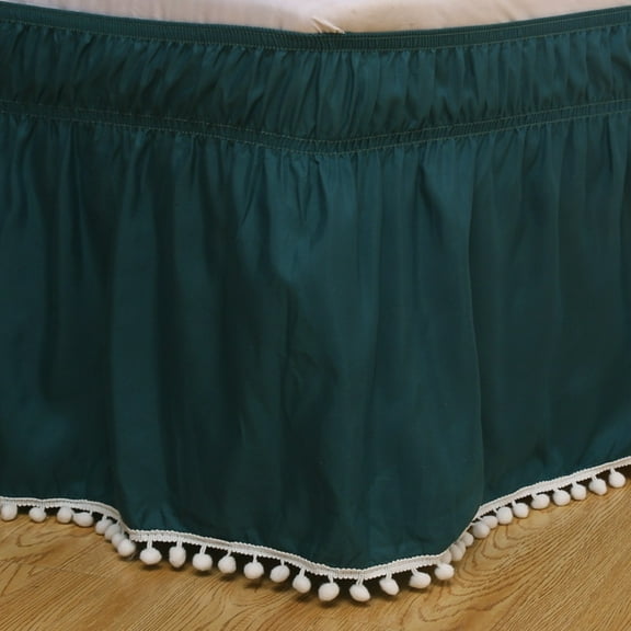 ATJIA Comfort Top-Knot Pompom Fringe Ruffle Skirt Around Style Elastic Bed Wrap-Wrinkle Resistant 16 inch Drop 