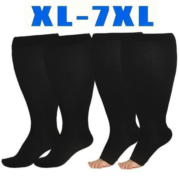ATJIA Compression Socks for Women Men Wide Calf 3 Pairs Plus Size Toeless Compression Socks 20-30mmHg Knee High Support Stockings for Medical/ Circulation/ Nurses /Running/ Travel