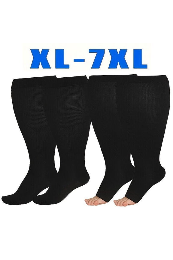 Compression Socks for Women Men Wide Calf 3 Pairs Plus Size Toeless Compression Socks 20-30mmHg Knee High Support Stockings for Medical/ Circulation/ Nurses /Running/ Travel