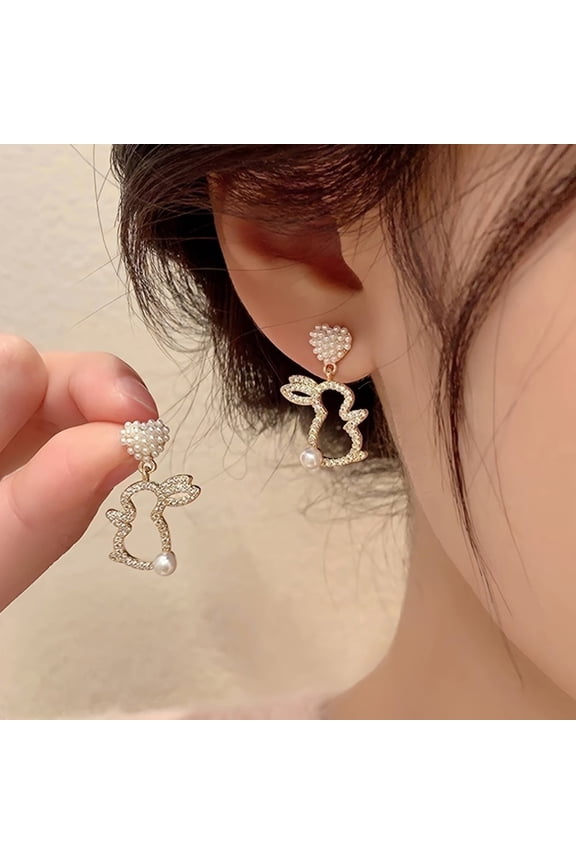 Easter Rabbit Earrings Pearl Rhinestone Bunny Dangle Drop Bunny Earrings Jewelry