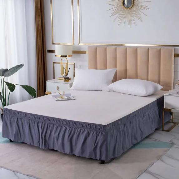 ATJIA Elastic Wrap Around Bed Skirt Dust Ruffle Smooth Soft Bed Frame Cover 15-inch Drop Easy to Install
