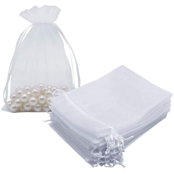 ATJIA Package 100pcs Organza Bags, 5x7 inch Mesh Drawstring Gift Bags Jewelry Pouches for Christmas Candy Party Gift Small Pouches
