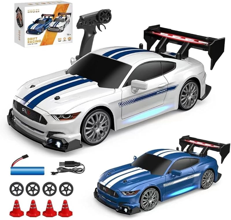 ATJIA RC Drift Car 1:24 Scale 4WD 2.4GHz 30KM/H High Speed Racing Sport Toy Car with LED Lights Racing and Drift Wheels