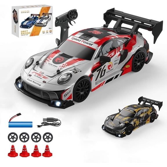 ATJIA RC Drift Car 1:24 Scale 4WD 2.4GHz 30KM/H High Speed Racing Sport Toy Car with LED Lights Racing and Drift Wheels