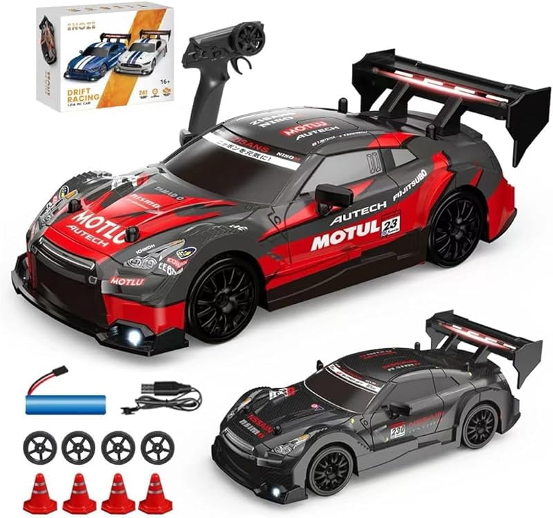 ATJIA RC Drift Car 1:24 Scale 4WD 2.4GHz 30KM/H High Speed Racing Sport Toy Car with LED Lights Racing and Drift Wheels
