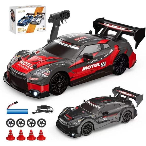 ATJIA RC Drift Car 1:24 Scale 4WD 2.4GHz 30KM/H High Speed Racing Sport Toy Car with LED Lights Racing and Drift Wheels