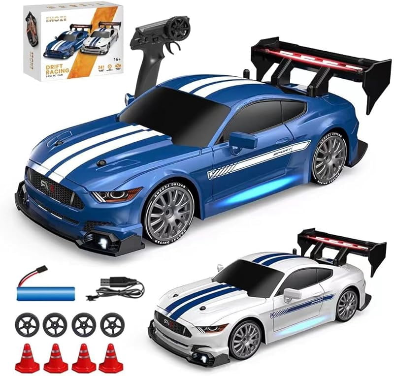 ATJIA RC Drift Car 1:24 Scale 4WD 2.4GHz 30KM/H High Speed Racing Sport Toy Car with LED Lights Racing and Drift Wheels