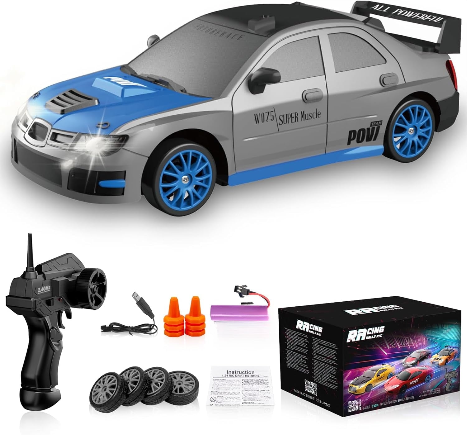 ATJIA Remote Control Car RC Drift Car 2.4GHz 1:24 Scale 4WD 15KM/H High Speed Drifting Tire Racing Sport Toy Car