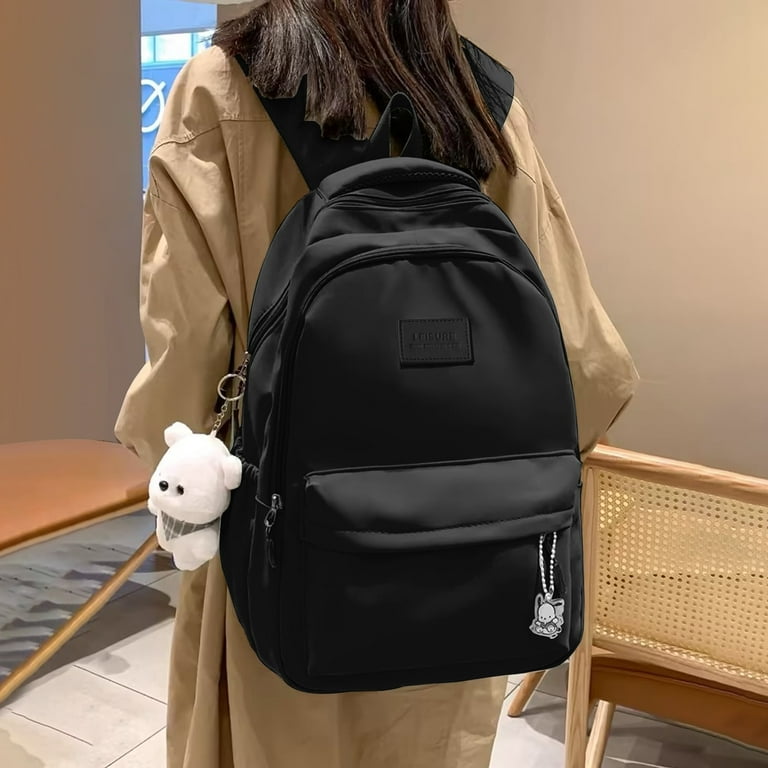 Leather Black Book Bags Pu Leather Women Backpack Ladies College