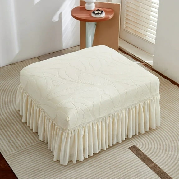 ATJIA Stretch Ottoman Cover Soft Stretch Slipcover with Skirt Polyester Rectangle Footstool Modern Furniture Protector