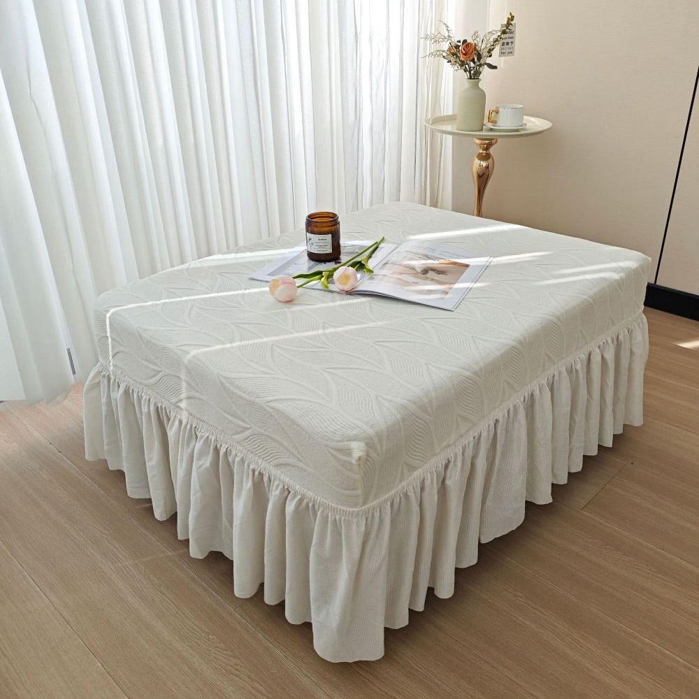 ATJIA Stretch Ottoman Cover with Skirt Rectangular Storage Texture ...