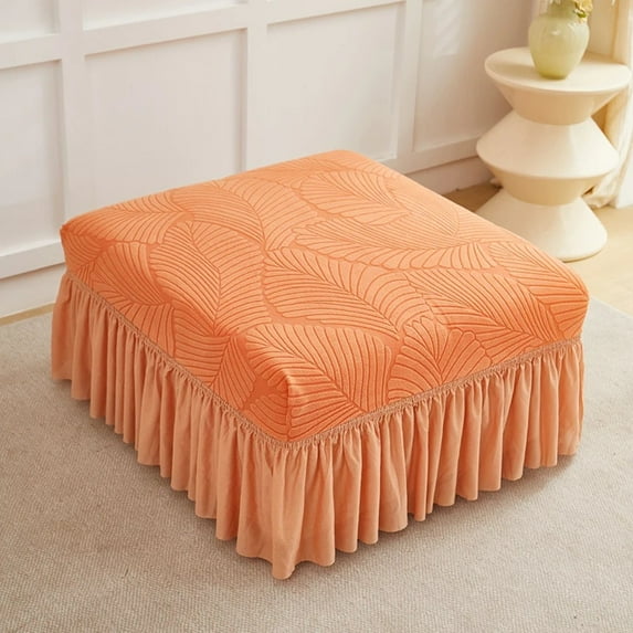 ATJIA Stretch Ottoman Cover with Skirt Rectangular Storage Texture Footrest Stool Covers Furniture Protector