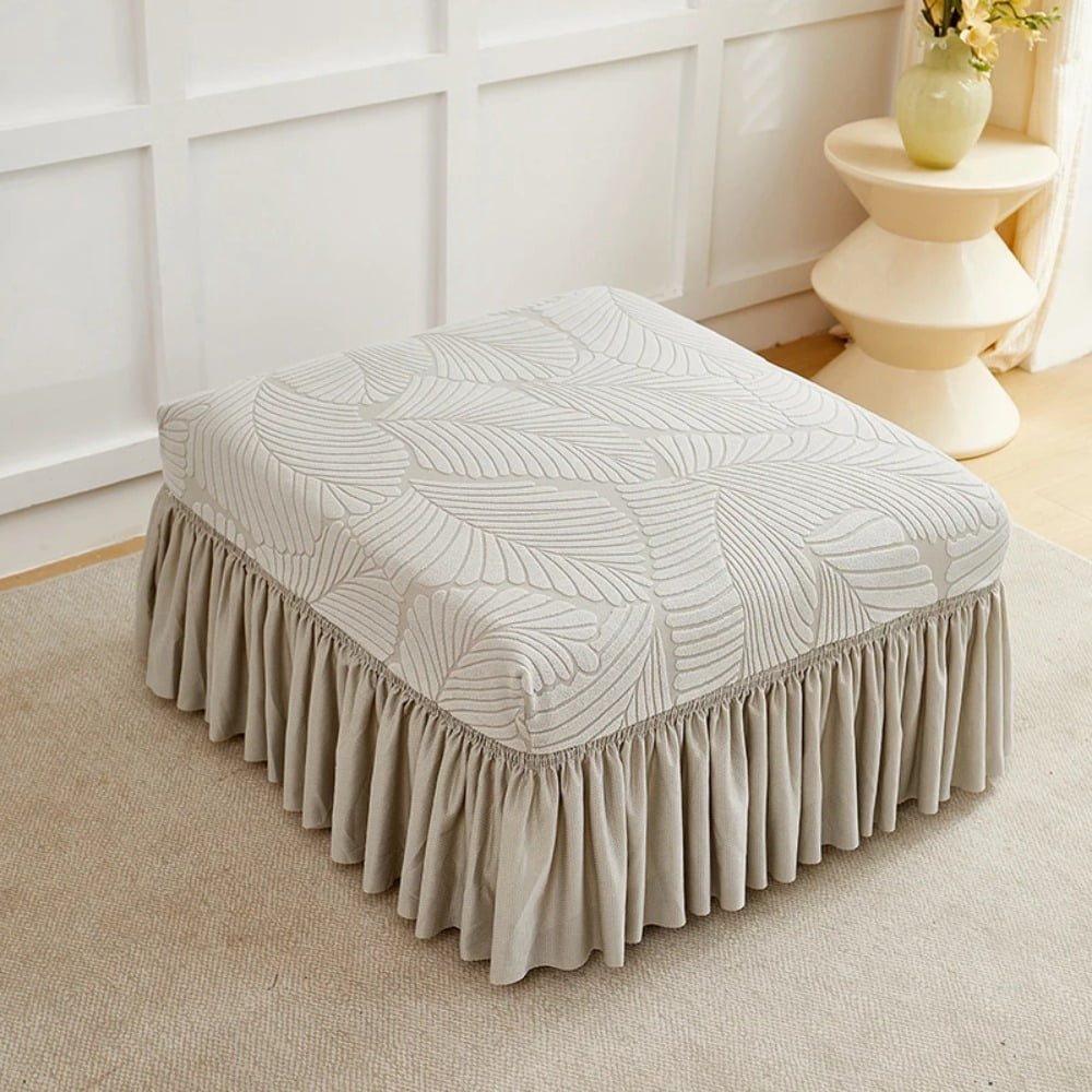 ATJIA Stretch Ottoman Cover with Skirt Rectangular Storage Texture ...