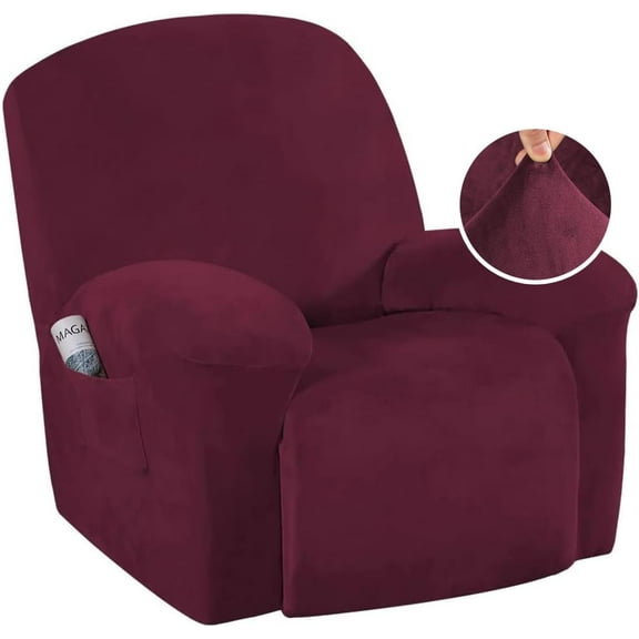 ATJIA Stretch Recliner Chair Covers Velvet Plush Chair Slip Covers with Arms 1-Piece Furniture Protector Couch Soft with Elastic Bottom Non Slip