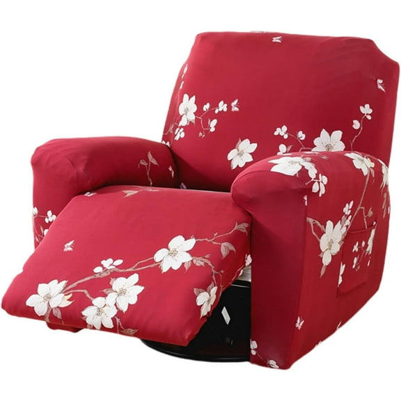 ATJIA Stretch Recliner Slipcovers Printed Sofa Cover 4-Piece Recliner Chair Cover with Storage Pocket for Living Room