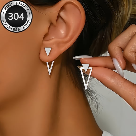 ATJIA Triangle Earrings Geometric Ear Jacket Earrings Front and Back Triangle Stud Earrings Stainless Steel Gothic Punk Earrings Jewelry for Women