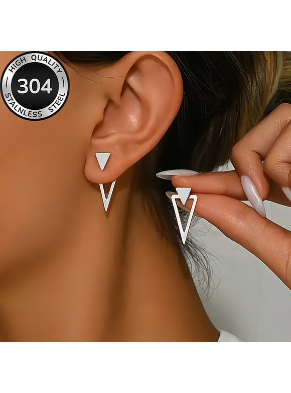 Triangle Earrings Geometric Ear Jacket Earrings Front and Back Triangle Stud Earrings Stainless Steel Gothic Punk Earrings Jewelry for Women