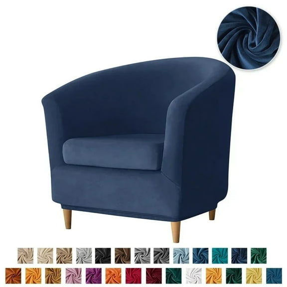 ATJIA Velvet Club Chair Slipcover 2 Piece Stretch Barrel Chair Covers Accent Chair Cover Removable Couch Furniture Protector