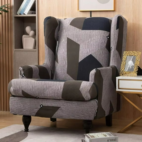 ATJIA Wing Chair Slipcovers 2 Pieces Stretch Wingback Chair Covers Sofa Slipcover Printing Wingback Armchair Slipcovers