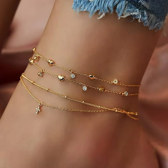 ATJIA Women 14K Gold Silver Plated Ankle Bracelets Trendy Waterproof Boho Anklets Dainty Cute Summer Beach Jewelry Gift ﻿