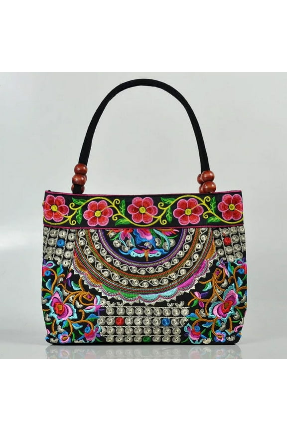 Women Floral Handbags Embroidery Purse Vintage Hobo Tote Bag Ethnic Shoulder Bag