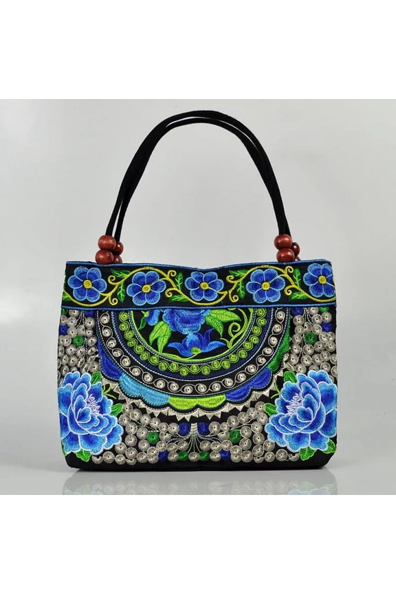 Women Floral Handbags Embroidery Purse Vintage Hobo Tote Bag Ethnic Shoulder Bag