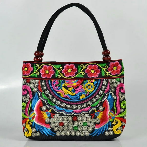 ATJIA Women Floral Handbags Embroidery Purse Vintage Hobo Tote Bag Ethnic Shoulder Bag