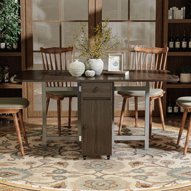 ATJafurn 58.9'' Foldable Dining Table For Small Space, Rectangular Wood ...