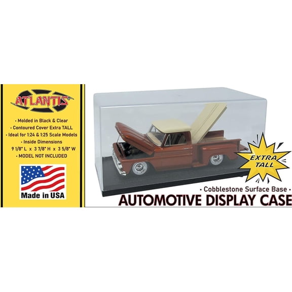 Atlantis 1014 Extra Tall Cobblestone Surface Base Automotive Display Case for 1/24 & 1/25 Scale Models, Clear