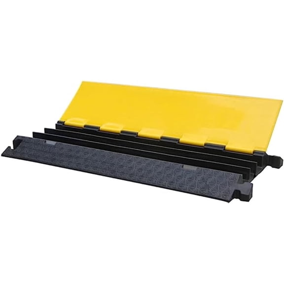 ATLAS Cable Protector Ramp - 3 Channels - 38 Long Black - Rubber - Black Base With Yellow Lid