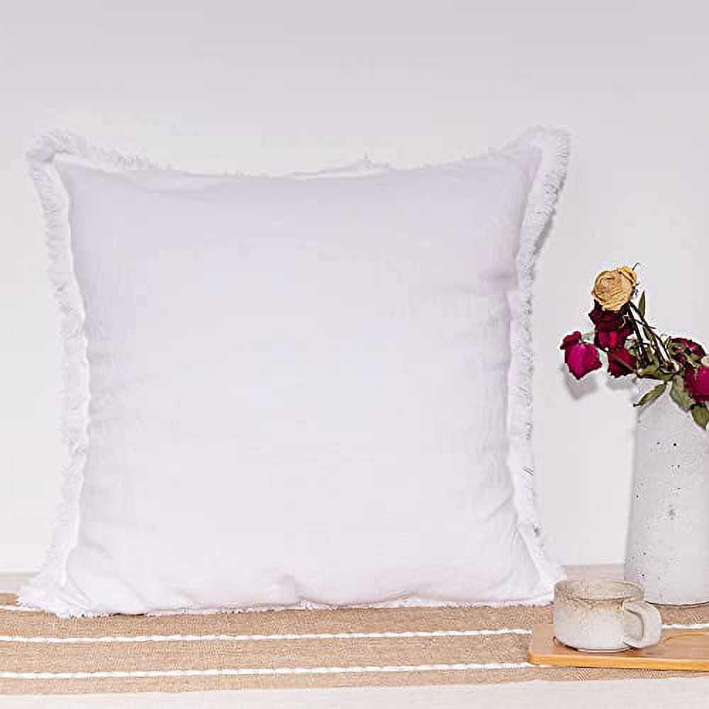 ATLINIA Linen Pillow Cover with Tassels 20 x 20 Off White Decorative Throw  Pillow Cover for Couch Sofa Bed and Outdoor