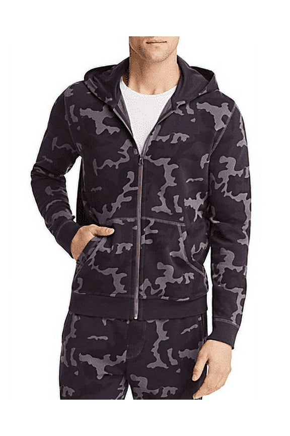 Men's French Terry Camouflage Zip Hoodie Black Size Small