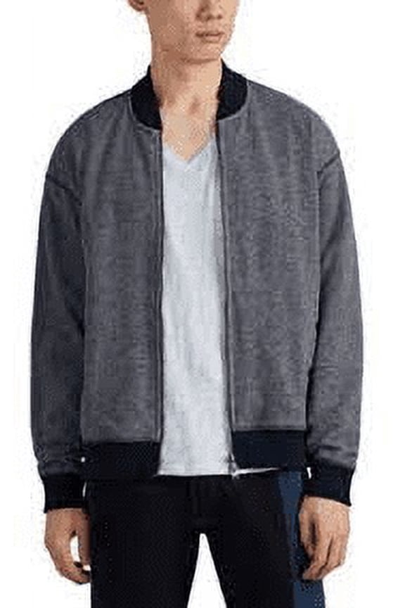 BLUE French Terry Zip-Front Bomber Jacket, US Small