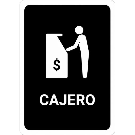 ATM Black Spanish Portrait Sign - 8"x12" Metal Sign, Spanish Language Danger Warning, Man Cave Yard Indoor Outdoor Decor