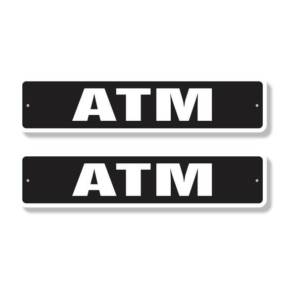 ATM Classic Street Sign (2 Pack) bank feature money cash deposit Road Sign | 4" X 18" Aluminum Metal Address Sign