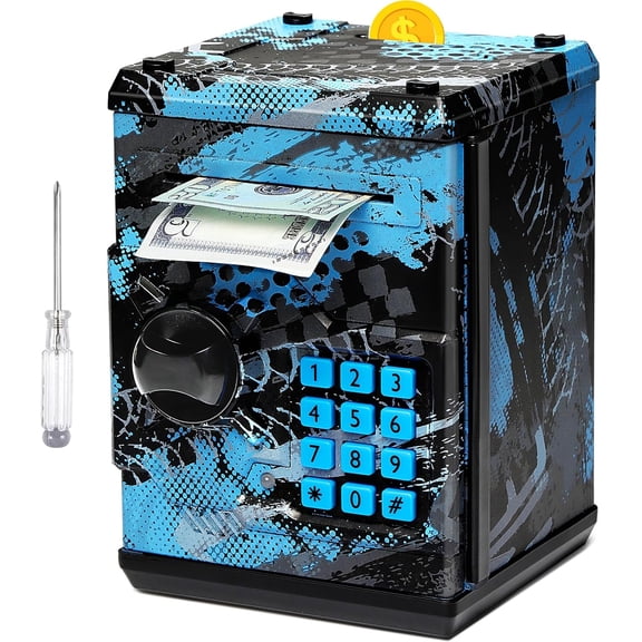 ATM Piggy Bank for Boys Girls, Mini ATM Coin Bank Money Saving Box with Password, Kids Safe Money Jar for Adults with Auto Grab Bill Slot, Great Gift Toy Bank for Kids