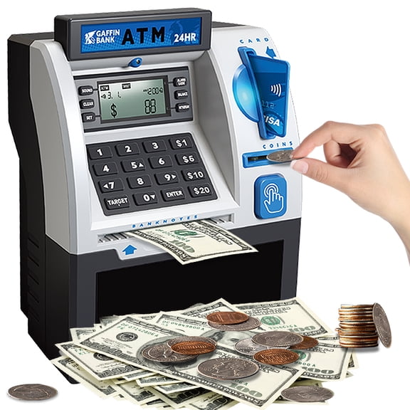 ATM Piggy Bank for Kids with Card & PIN, Electronic Money Bank for Real Money, Coin Counter & Cash Deposit Toy for Boys Girls, Educational Piggy Bank with Lock, Perfect Christmas Birthday