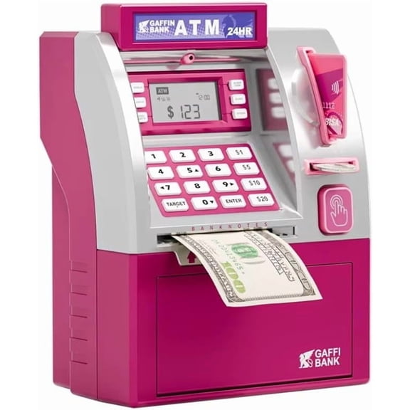 ATM Piggy Bank for Kids with Card & PIN, Electronic Money Bank for Real Money, Coin Counter & Cash Deposit Toy for Boys Girls, Educational Piggy Bank with Lock, Perfect Christmas Birthday