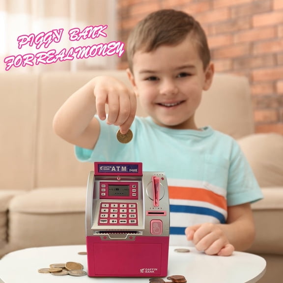 ATM Piggy Bank for Real Money, Digital Electronic Saving Safe Machine Box with Debit Card, Bill Feeder, Coin Recognition, Balance Calculator, Password Lock Case, Gift for Kids Boys Girls