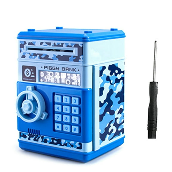 ATM Piggy Bank for Boys Girls, ATM Coin Bank Money Saving Box with Password, for Adults with Auto Grab Bill Slot Blue
