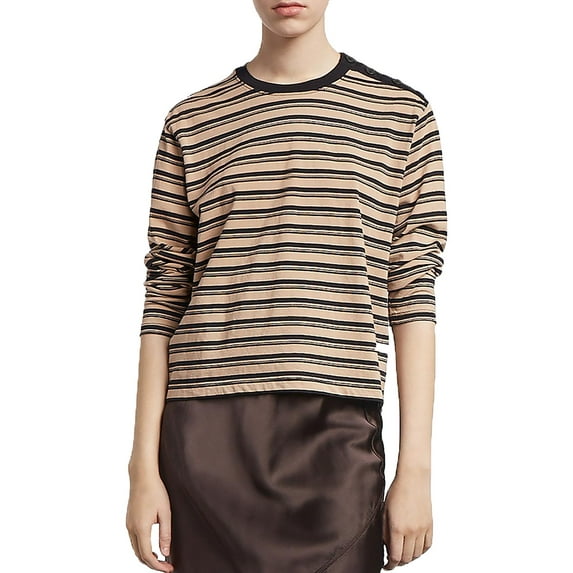 ATM Womens Shoulder Buttons Striped Top Black XS