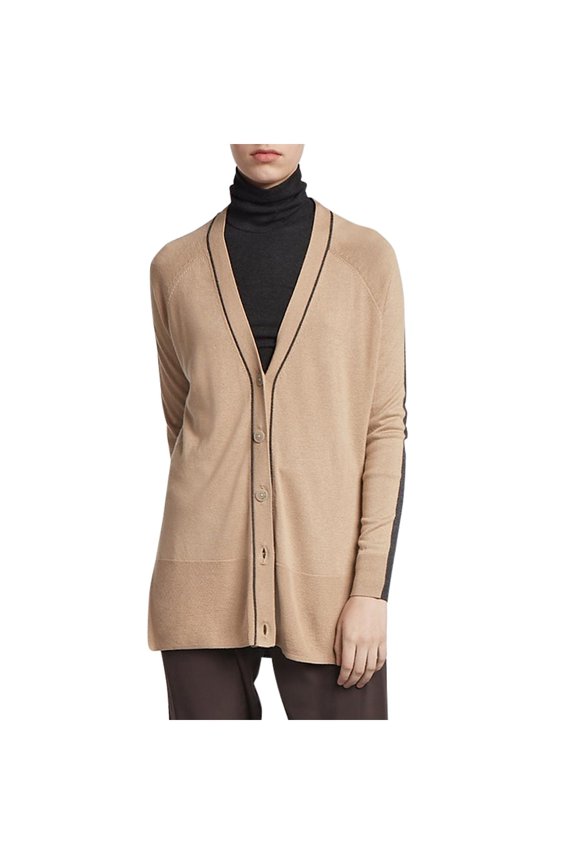 Womens Silk Colorblock Cardigan Sweater