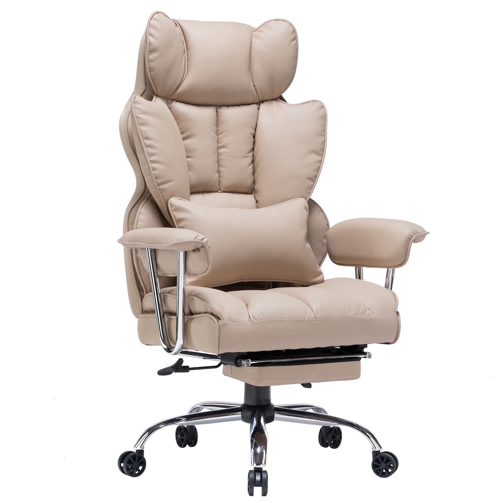 ATMILD 400 lbs Big and Tall Ergonomic PU Leather Office Chair with Footrest, Dark Beige