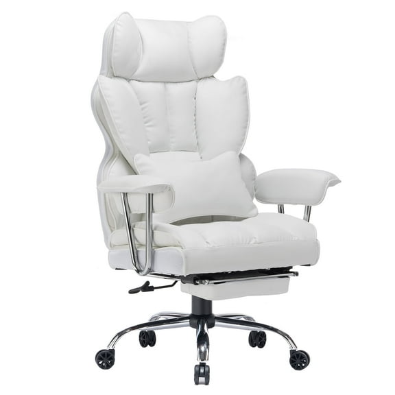 ATMILD 400 lbs Big and Tall Ergonomic PU Leather Office Chair with Footrest, White