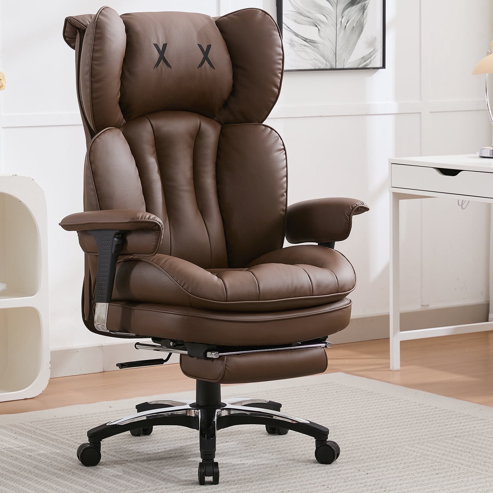 ATMILD 400lbs Big and Tall Ergonomic Office Chair Comfortable PU Leather Executive Desk Chair with Footrest and Lumbar Support (Brown)